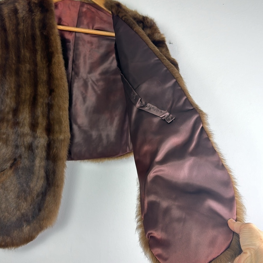 Vintage Mink Stole Pockets Brown Original Owner Shawl Luxury Statement Piece - Picture 9 of 16